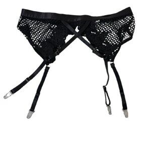 Sexy Floral Mesh Garter Belt Black Size Medium